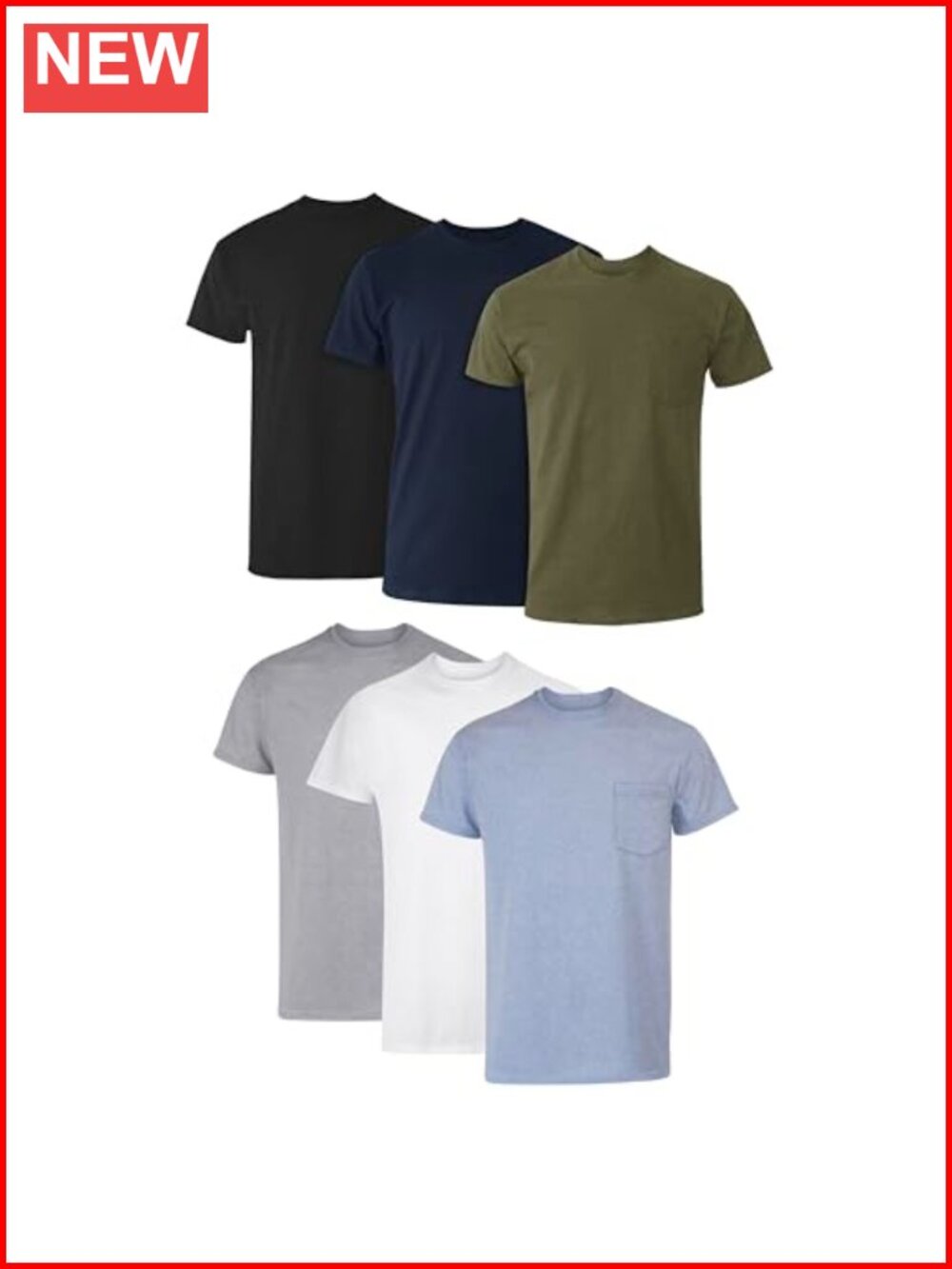 Men's Cotton Pocket T-Shirts 6-Pack Crewneck Tees Moisture Wicking